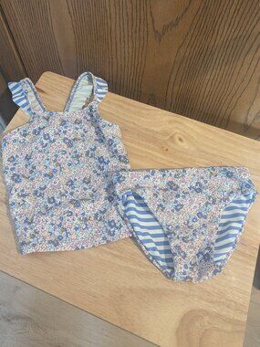 Oshkosh B'gosh Two Piece Tankini Floral Stripe Ruffle Bathing Suit-Girls 3T